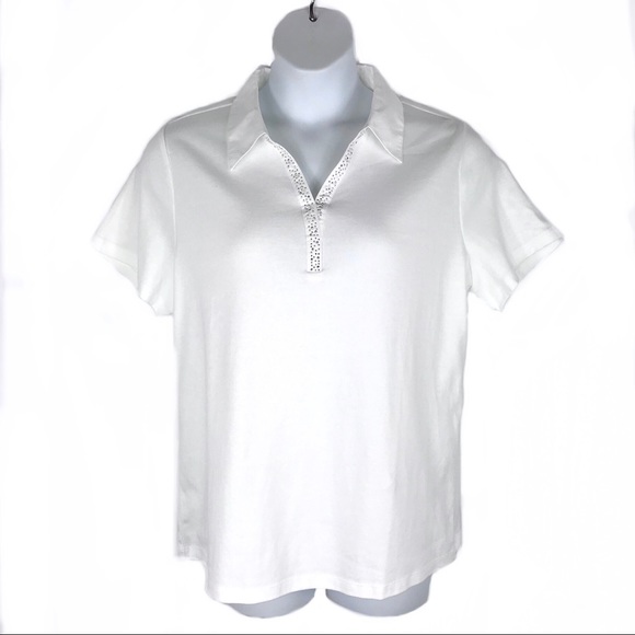 Karen Scott Woman Embellished Pool Shirt - Picture 1 of 7